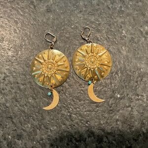 NWOT Brass and turquoise beaded drop earrings